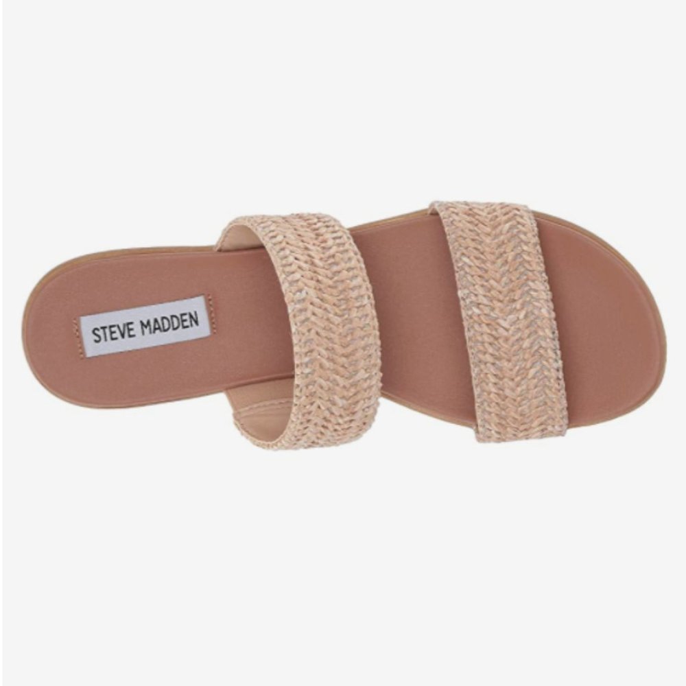 Steve Madden Dual Flat Sandal Natural Raffia Sz 8